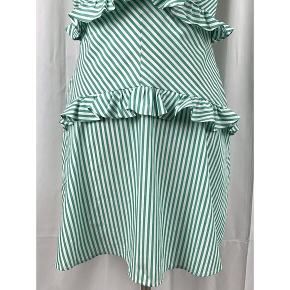 BCBGeneration Tie Shoulder Green And White Stripe Ruffle Dress 6 - Picture 6 of 16